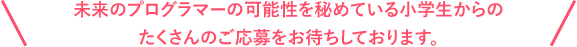 未来のプログラマーの可能性を秘めている小学生からのたくさんのご応募をお待ちしております。