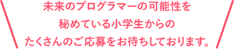 未来のプログラマーの可能性を秘めている小学生からのたくさんのご応募をお待ちしております。